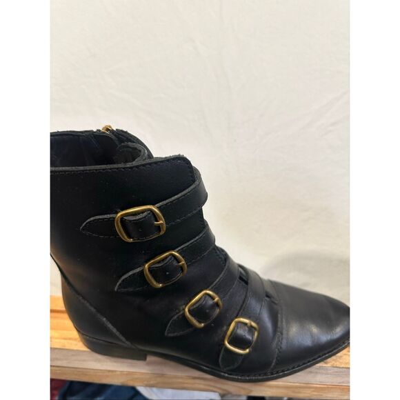J.Crew Multi Buckle Black Leather Zip Boots/Booties, Size 7.5 - Picture 3 of 12